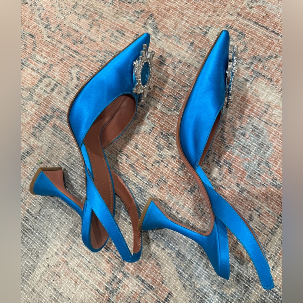 Amina Muaddi Vibrant Blue Embellished Heels - Picture 6 of 8